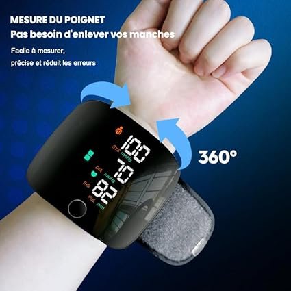 Tensiomètre au Poignet, Mesure Tension Artérielle et Pouls, Brassard Réglable 13.5-19.5 cm, Mémoire 99 x 2 Utilisateurs, Écran LED, Usage Domestique
